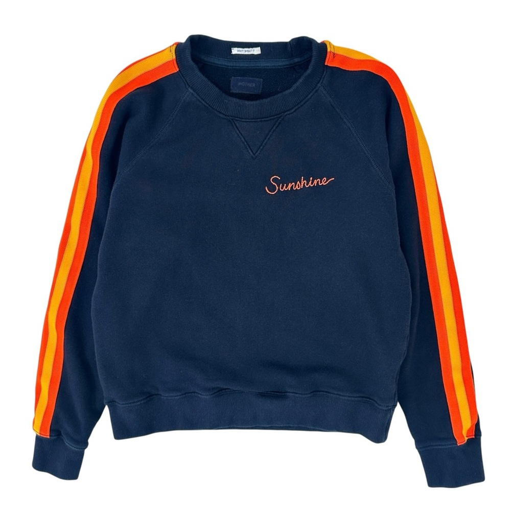 MOTHER Navy Sweatshirt with Orange & Yellow Stripes